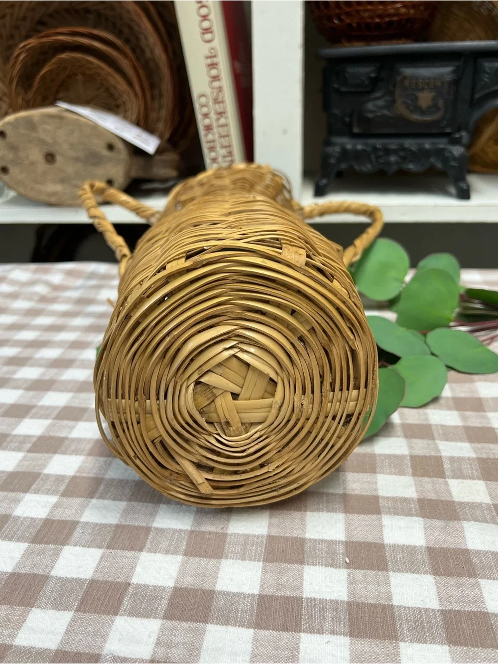 Vintage wicker rattan vase basket boho decor